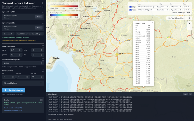 Transport Network Optimizer web application preview