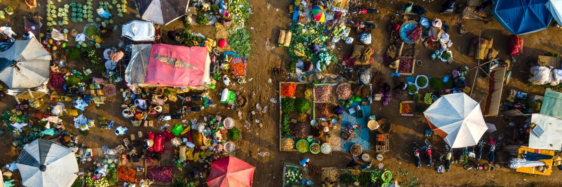 Aerial view of an open-air market in Africa